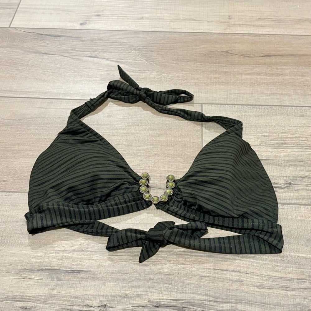 Mossimo striped Ring Jewel Bikini‎ Top green size small